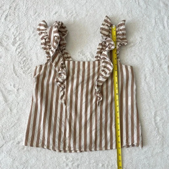 Sezane Meredith Striped Ruffle Camel Cream Bow Tank Blouse Size 40 FR / 8 US - Picture 8 of 8